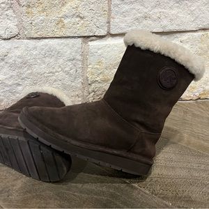 Michael Kors MK AK14G Womens Boots SZ 6M Leather Sheep Fur, Brown/Cream